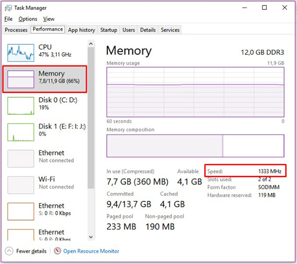Xem BUS RAM bằng Task Manager trên Windows 10