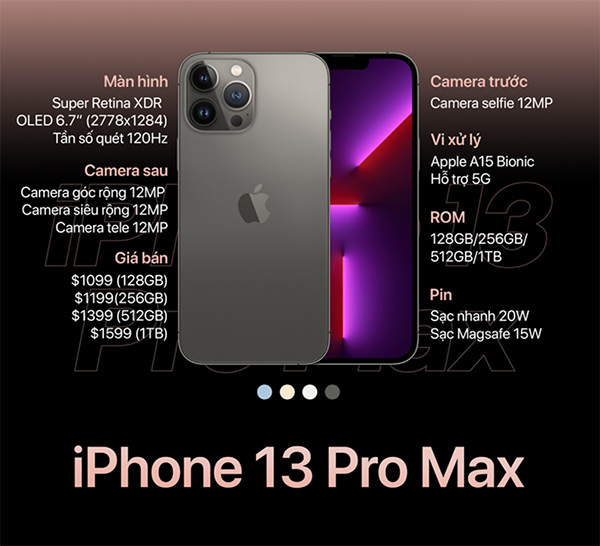 Giá iPhone 13 Pro Max theo công bố của Apple.